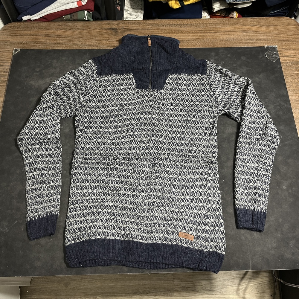 Icewear Icelandic Wool Fair Isle Sweater Men Vintage Quarter Zip Shetland Knit